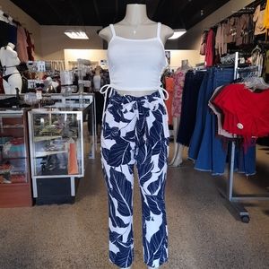 Tropical Leaf Print Pants